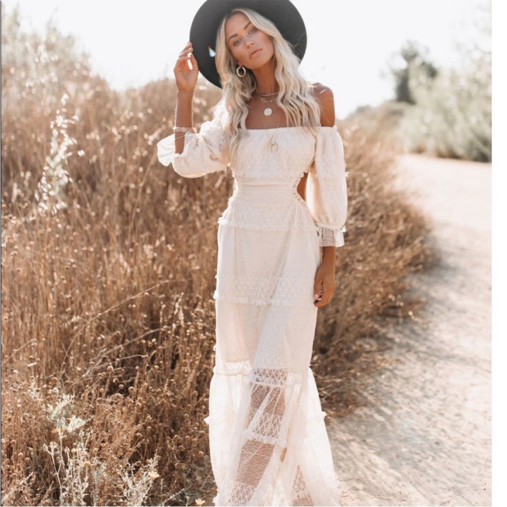 Vici Cream Lace Off-Shoulder Maxi Dress